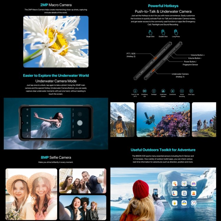 2024 Original New Umidigi BISON X20 Android 13 10W Fast Charge 6.53 "6GB+128GB 6000mAh NFC 3G 4G Mobile Phones